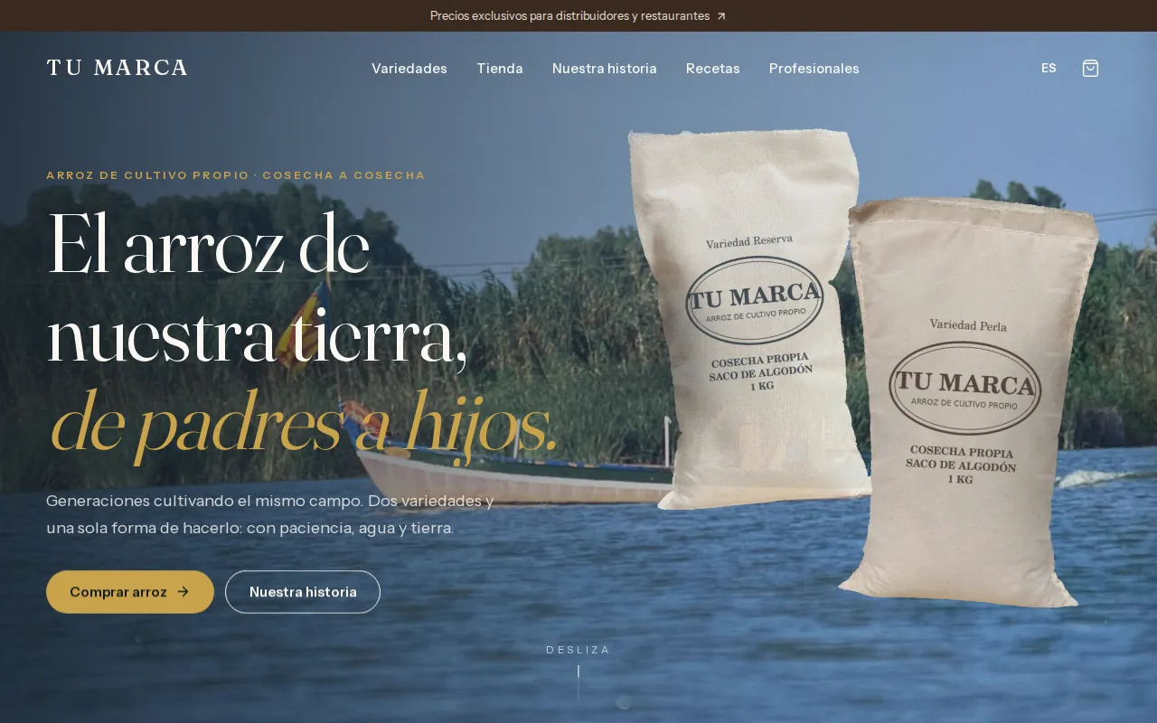 Portada de la web de ejemplo para alimentación
