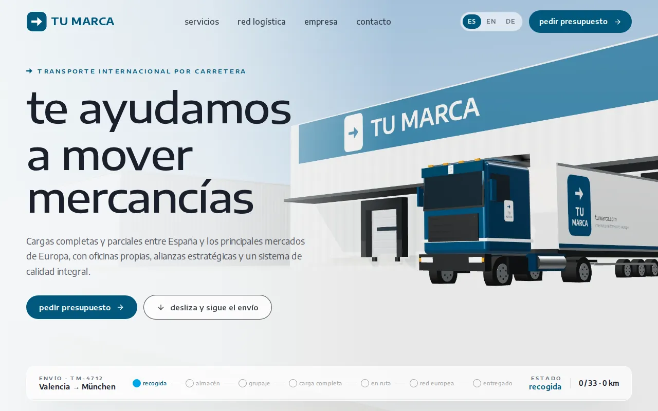 Portada de la web de ejemplo para transporte
